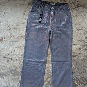 New Fashion Nova Big Time Magic Jeans Size 16  Metallic Coated Pink Straight Leg